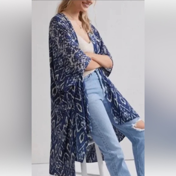 Anthropologie In Our Nature Kimono Top Cardigan Ikat Midnight One Size. E34 - Picture 1 of 16